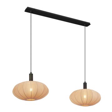 Japandi hanglamp zwart met bruine stoffen kap 2-lichts -, Verzenden, Nieuw, Japandi