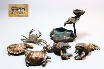 Brons - Marked  Amemiya - (6) Uitmuntige sculpturen van