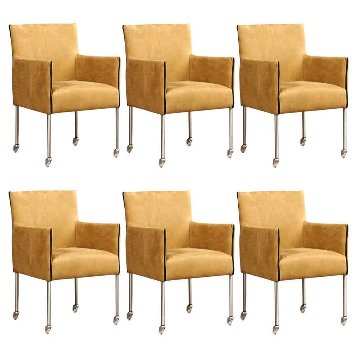 Set van 6 Leren eetkamerstoelen More - Kenia Walnut, Huis en Inrichting, Stoelen, Nieuw, Leer, Ophalen of Verzenden
