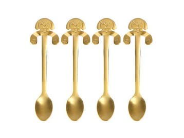 Veiling - Set van theelepels - goud - honden design - rvs, Nieuw