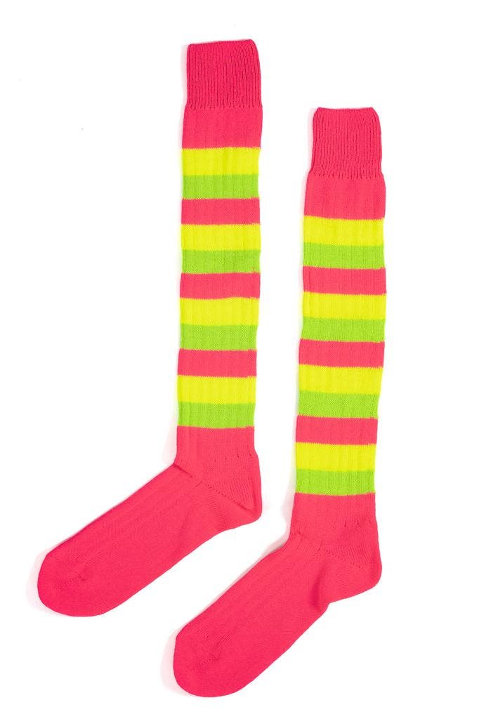 Sokken Neon Roze Geel Groen Streepjes 42-47 Gebreid Carnaval, Kleding | Heren, Carnavalskleding en Feestkleding, Nieuw, Overige maten