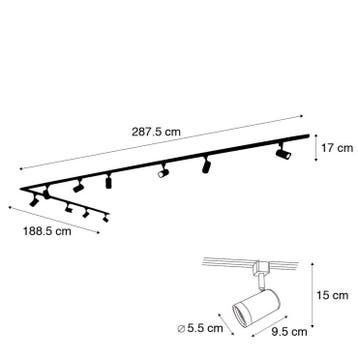 Qazqa 1-fase railsysteem set met 10 spots GU10, 500 cm, Ophalen of Verzenden, Nieuw in verpakking, Verlichting