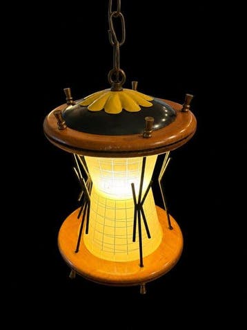 Lamp - Hout, Metaal, Glas, Messing - Floral-50s-Vintage