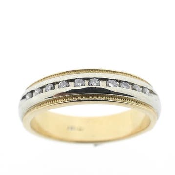 Novell bicolor gouden rijring met diamant 0,10 ct., Gebruikt, 20 of groter, Ophalen of Verzenden, Dame of Heer