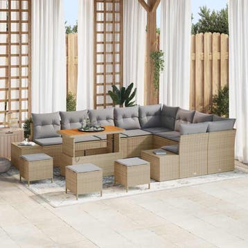 vidaXL Tuinbankenset 13 st 12-Aantal zitplaatsen Beige Poly, Verzenden, Nieuw, 3 zitplaatsen