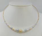Halsketting - 18 karaat Geel goud - 3×10 mm Akoya parels, Sieraden, Tassen en Uiterlijk, Kettingen, Nieuw