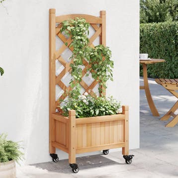 vidaXL Plantenbak met latwerk en wielen massief vurenhout, Verzenden, Nieuw, Hout, Minder dan 60 cm