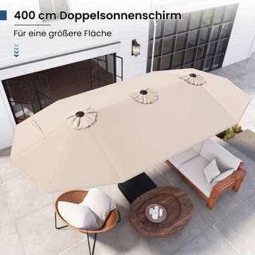 2dekans | Coast Dubbele Parasol met Standaard – Solar LED en, Ophalen of Verzenden, Zo goed als nieuw