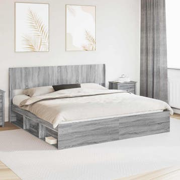 vidaXL Bedframe met opbergruimte en hoofdbord 2 st Bewerkt, Huis en Inrichting, Verzenden, Nieuw, Grijs, Hout