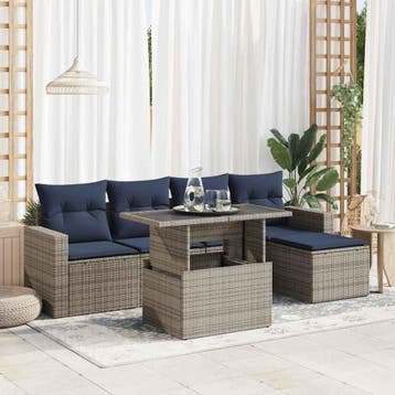 vidaXL 6-delige Loungeset met kussens poly rattan acacia, Verzenden, Nieuw, Loungeset