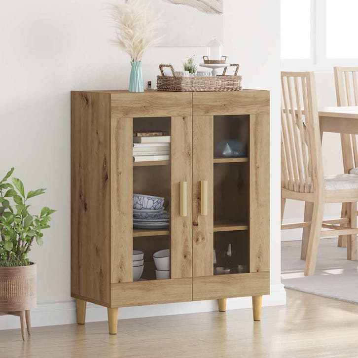 vidaXL Dressoir Artisan Eiken 69,5 x 34 x 90 cm Bewerkt hout, Huis en Inrichting, Kasten | Dressoirs, Nieuw, Minder dan 50 cm