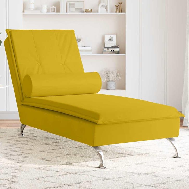 vidaXL Massage chaise longue met bolster fluweel geel, Huis en Inrichting, Banken | Sofa's en Chaises Longues, Nieuw, Verzenden