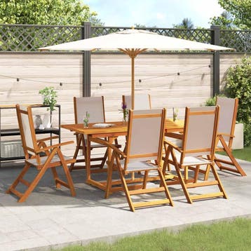 vidaXL 7-delige Tuinset massief acaciahout en textileen, 6 zitplaatsen, Nieuw, Tuinset, Verzenden