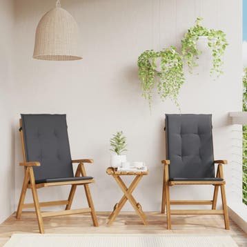 vidaXL Verstelbare klapstoelen met kussens, 2 stuks, massief, Verzenden, Nieuw, Hout