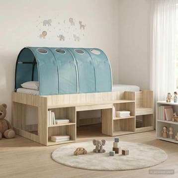 vidaXL Bedframe met tunnel met plank 3 st Sonoma eiken en, Verzenden, Nieuw, Bruin, Hout