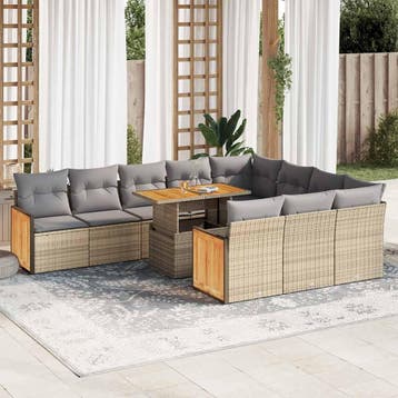 vidaXL 11-delige Tuinset met kussens poly rattan acacia, Verzenden, Nieuw, Tuinset