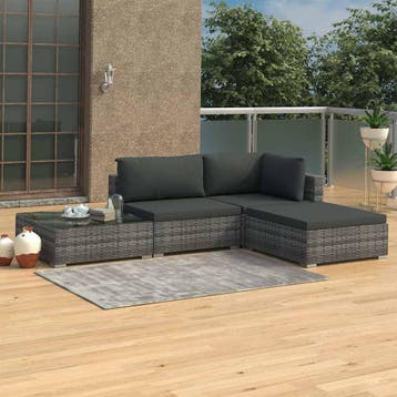 vidaXL 4-delige Loungeset met kussens poly rattan grijs, Verzenden, Nieuw, 4 zitplaatsen, Loungeset