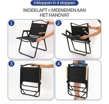 NIVADA Campingstoel 2pcs Zwart - Opvouwbaar - 120kg, Ophalen of Verzenden, Zo goed als nieuw