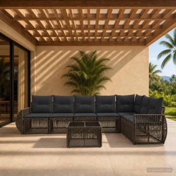 vidaXL Tuinbankenset 8 st Grijs en Donkergrijs poly rattan, Verzenden, Nieuw, 8 zitplaatsen