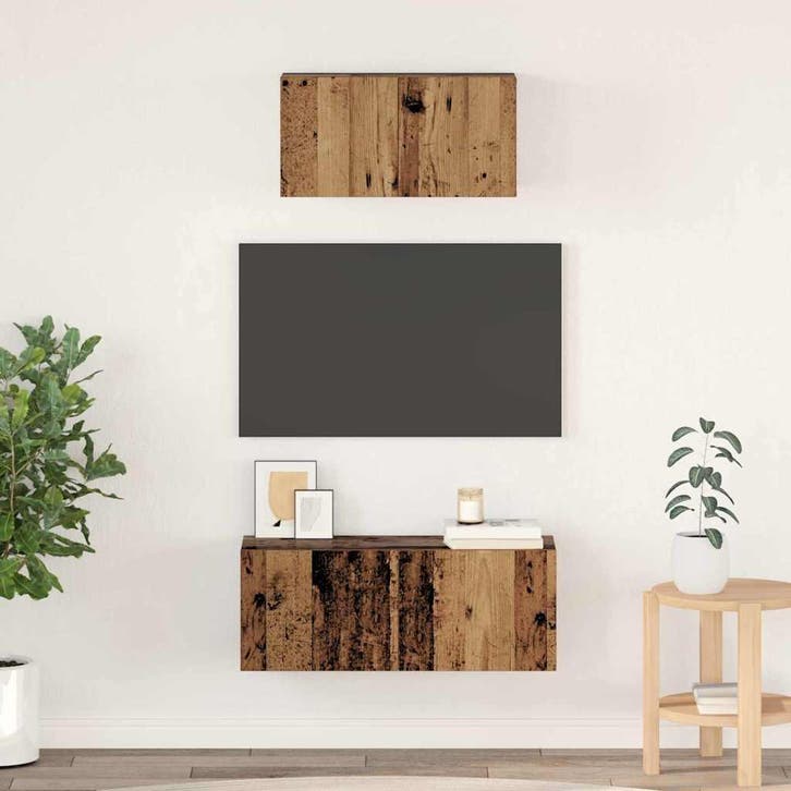 vidaXL Tv-meubelset Wandgemonteerd 2 pcs Oud Hout Bewerkt, Huis en Inrichting, Kasten | Televisiemeubels, Nieuw, Minder dan 50 cm