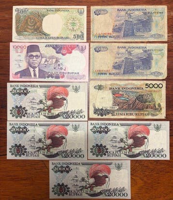 Indonesië. - 9 Banknotes - 1992/1995 (Zonder minimumprijs)