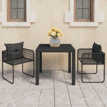 vidaXL 3-delige Tuinset PVC-rattan zwart, 2 zitplaatsen, Kunststof, Verzenden, Nieuw