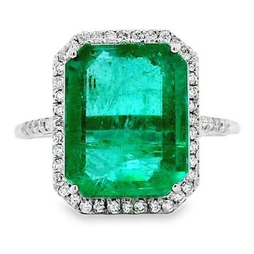 Ring Platina - 5.47ct. tw. Smaragd - Diamant -, Nieuw