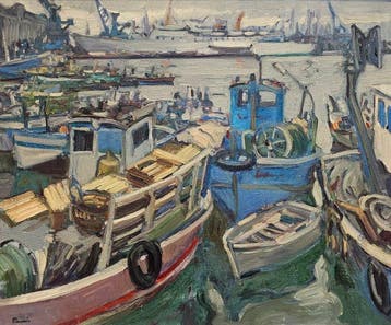 Josep Pomés Abella (1940) - Blue Port with Boats