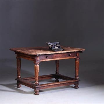 Doorleefde betaaltafel met brede lade ca 1825 No991405, Antiek en Kunst, Antiek | Meubels | Tafels, Ophalen of Verzenden