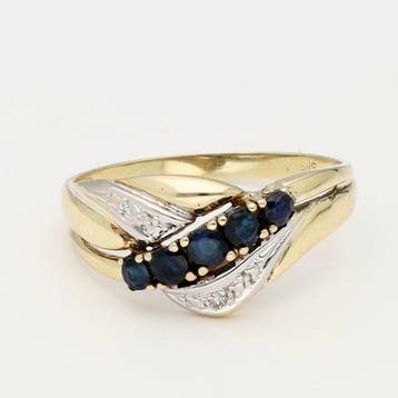 Ring - 14 karaat Geel goud Saffier - Diamant, Nieuw