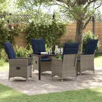 vidaXL Tafel en stoelen set met kussen 5 pcs Grijs PE Rattan, Verzenden, Nieuw