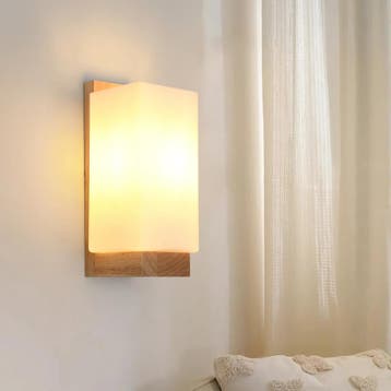 Houten Wandlamp E27 Minimalistisch met Glazen Kap, Verzenden, Nieuw