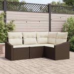 vidaXL Tuinbankenset met kussen 4 pcs Bruin en wit poly, Verzenden, Nieuw, Rotan, 4 zitplaatsen