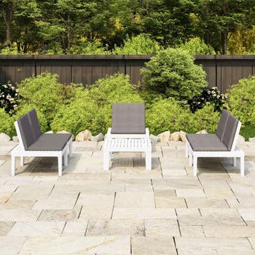 vidaXL 4-delige Loungeset met kussens kunststof wit, Tuin en Terras, 4 zitplaatsen, Verzenden, Textileen, Nieuw