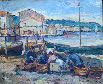 Edouard Ducros (1856-1936) - Pecheurs dans le port de