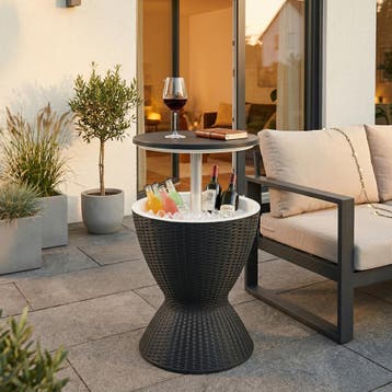 Koeltafel Atessa met koelvak 30 L rotanlook 58x49 cm zwart c, Verzenden, Nieuw