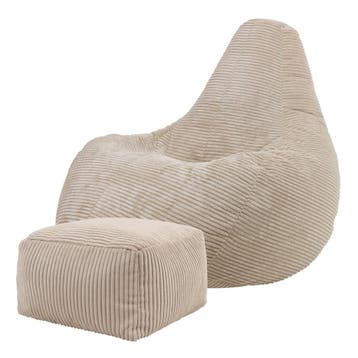 Cloudy Cord Zitzak Stoel + Poef - Beige, Huis en Inrichting, Verzenden, Nieuw