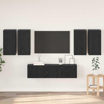 vidaXL Tv-meubelset Wandgemonteerd Zwart Eiken Bewerkt hout, Minder dan 50 cm, Verzenden, Nieuw, Minder dan 100 cm