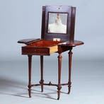 Palissander tafeltje met 2 hangoren een lade en  opklapbare, Ophalen of Verzenden