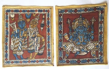 Lotto di 2 Antichi Dipinti Kalamkari su Cotone – Divinità
