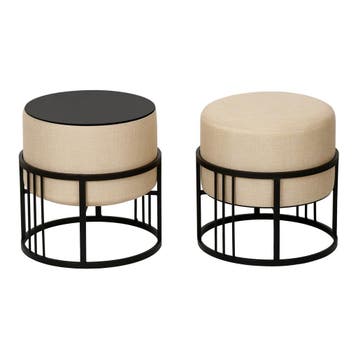 Krukje en bijzettafel Tas rond 2-in-1 set stapelbaar beige e, Verzenden, Nieuw