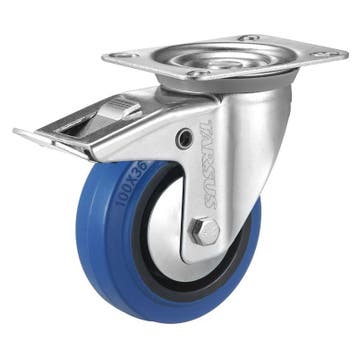 Zwenkwiel heavy + rem 125mm blauw model, Verzenden, Nieuw