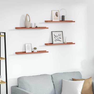 vidaXL Wandplank met plank 4 pcs Rood 60 x 9 x 3 cm Bewerkt, Huis en Inrichting, Woonaccessoires | Wandplanken en Boekenplanken