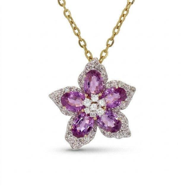 Hanger - 14 karaat Geel goud - 3.60ct. tw. Saffier - Diamant, Sieraden, Tassen en Uiterlijk, Antieke sieraden