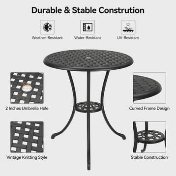 60cm Gietijzeren Bistro Tafel met Paragolhouder - Perfect vo, Tuin en Terras, Tuinsets en Loungesets, Verzenden, Nieuw