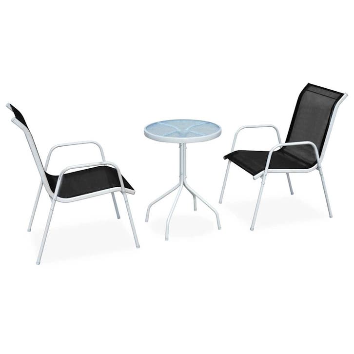 vidaXL 3-delige Bistroset staal zwart, Tuin en Terras, Tuinsets en Loungesets, Nieuw, 3 zitplaatsen, Textileen, Verzenden