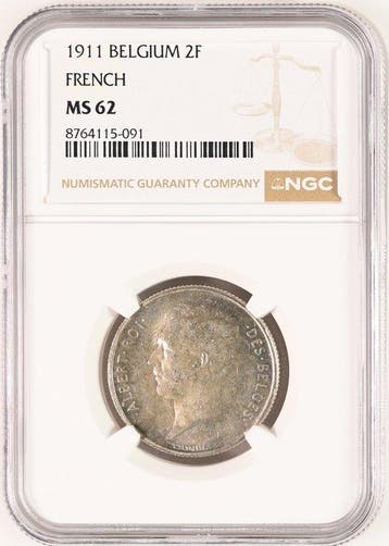 België. Albert I. 2 Francs Minted in 1911 in Brussels. NGC -, Postzegels en Munten