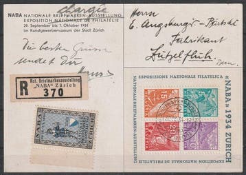 Zwitserland 1934 - NABA blok op brief, Gestempeld