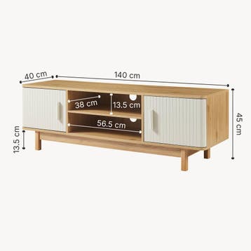 Tv meubel Ferrersp 140x40x45 cm eikenkleurig havermout en na, Verzenden, Nieuw