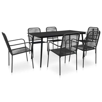 vidaXL 7-delige Tuinset katoenen touw en staal zwart, Tuin en Terras, Verzenden, 6 zitplaatsen, Nieuw, Rvs